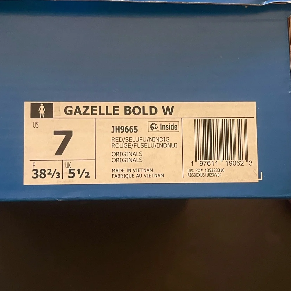Adidas Gazelle Bold,Brand New, Size 7 Red Suede Sneakers with Pink Stripes - Picture 7 of 7